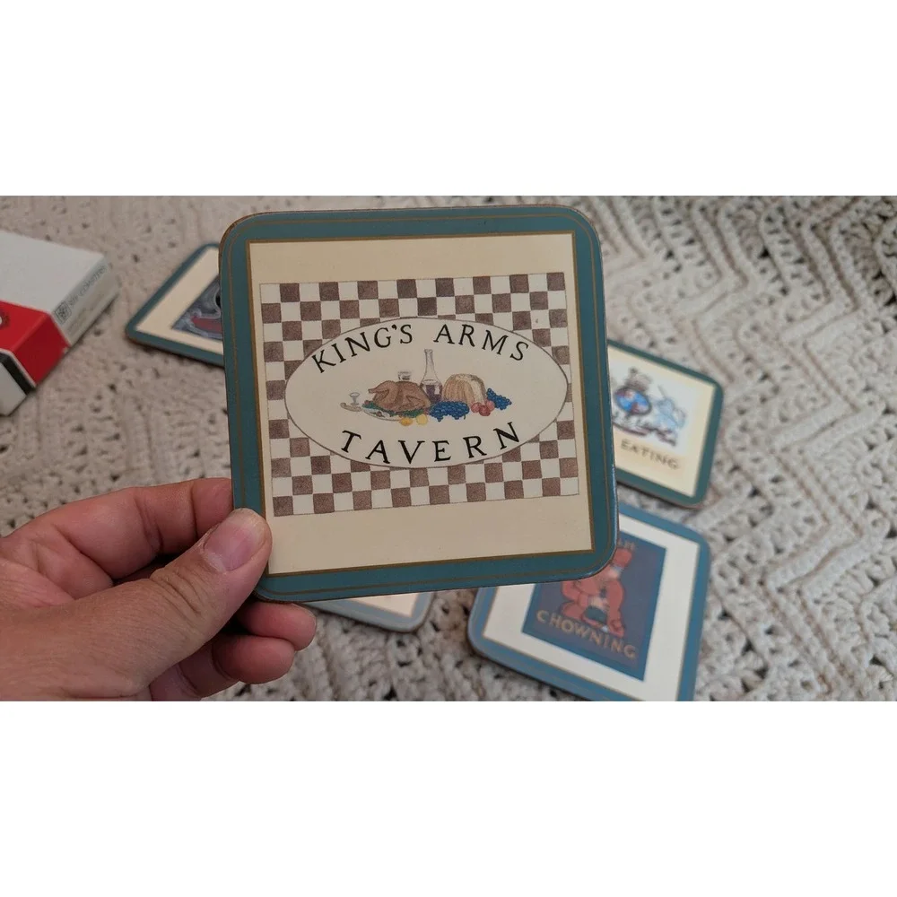 Vintage Pimpernel Tavern Signs Coasters Set of 6 Cork Back Made in England 4x4